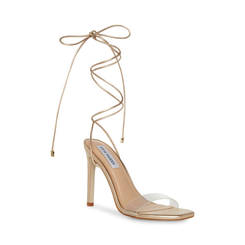 Gold Steve Madden Eliza Leather Women's Heels Sandals | PH 1635AFI